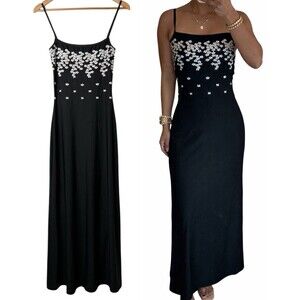 VTG 90s Y2K Cache Maxi Dress Gown Sz S Prom Slinky Fairy Whimsigoth Embroidered